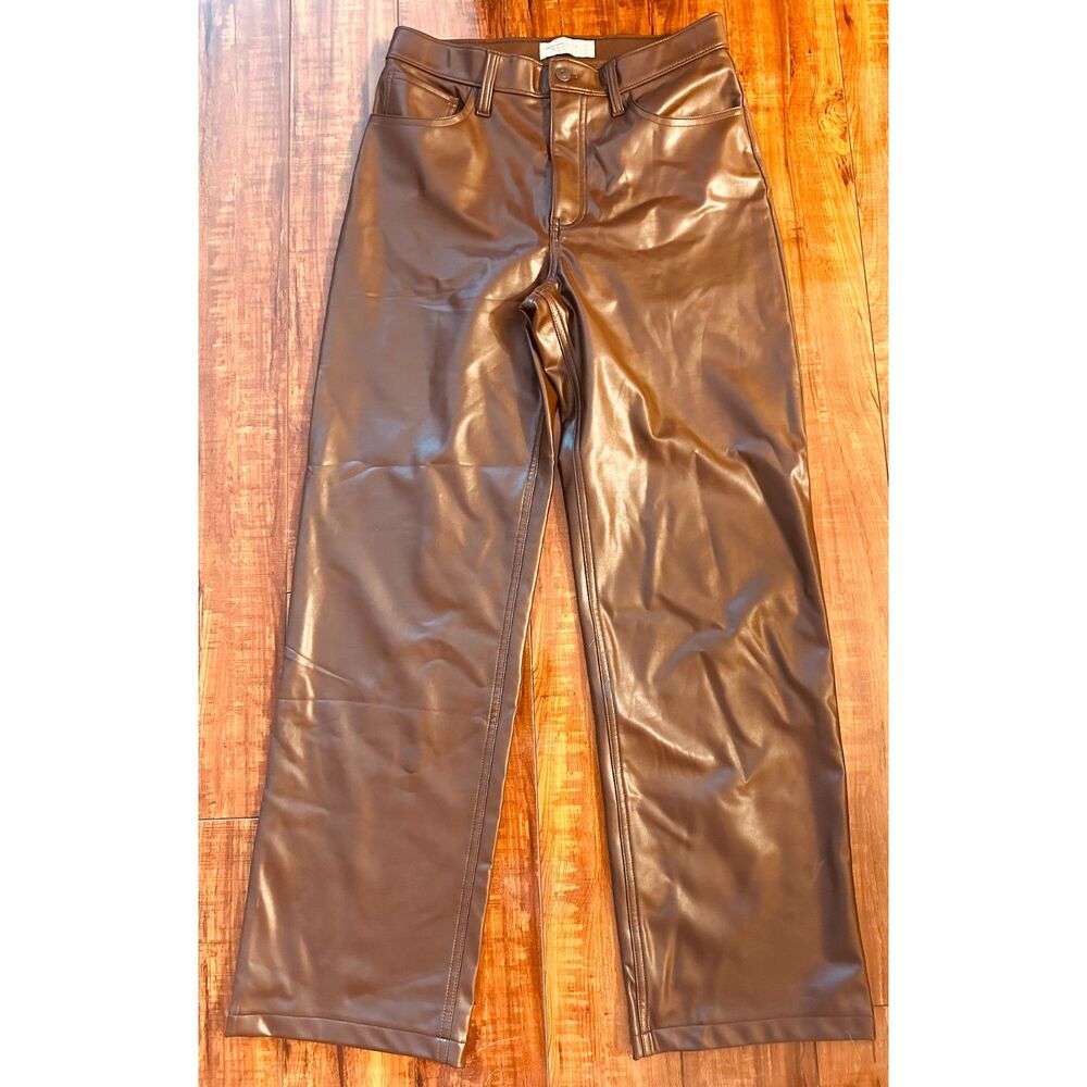 Abercrombie & Fitch 90's Relaxed High Rise Brown Vegan Leather Pants Sz 29/8